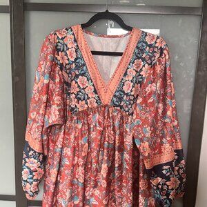 Floral Pink and Blue empire waist dress